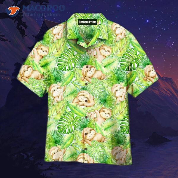 Sloths Surrounded By Tropical Leaves Are On Hawaiian Shirts.