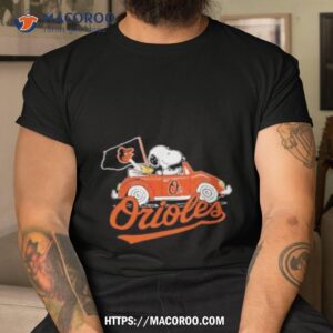 Snoopy Drives Car With Baltimore Orioles Flag Shirt