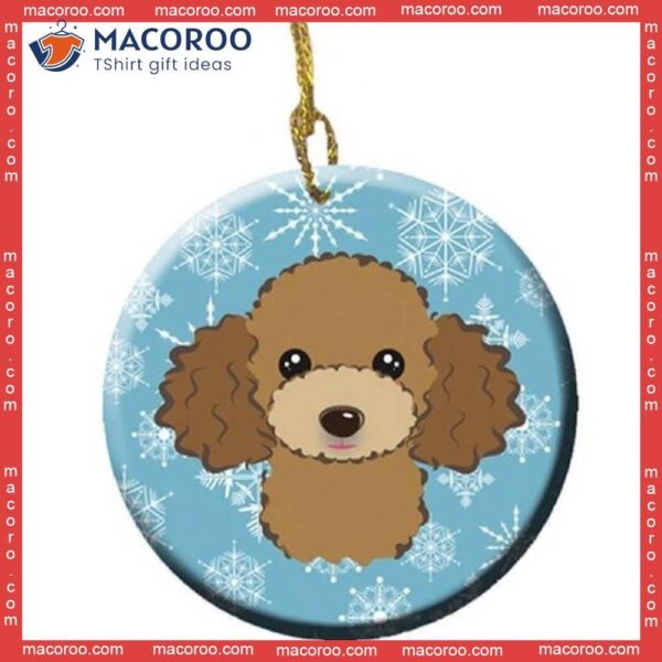 Snowflake Chocolate Brown Poodle Christmas Ceramic Ornament