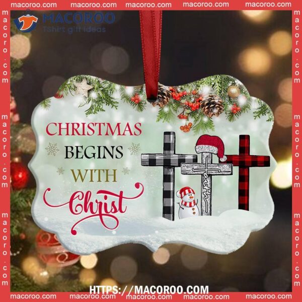 Snowman Begins With Christ Metal Ornament, Snowman Christmas Decor