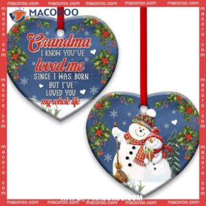 Snowman World’s Greatest Mom Christmas Heart Ceramic Ornament, Snowman Christmas Tree Ornaments