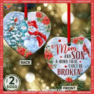 Snowman Family Mom And Son A Bond That Can’t Be Broken Heart Ceramic Ornament, Snowman Xmas Decorations