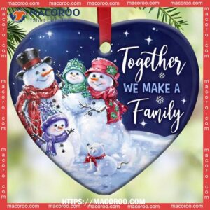 Snowman Family We Make Together Heart Ceramic Ornament, Snowman Decorations