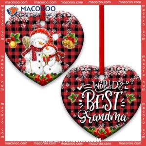 Snowman Family World Best Grandma Heart Ceramic Ornament, Snowman Tree Ornaments
