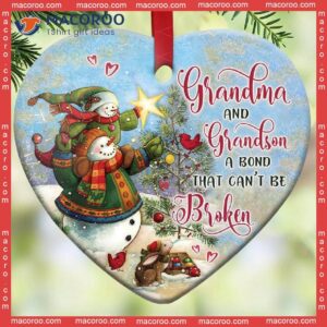 Snowman Grandma And Grandson Christmas Ceramic Ornament