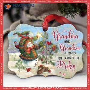 Snowman Grandma And Grandson Metal Ornament, Snowman Christmas Decor
