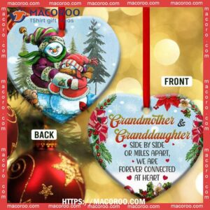 snowman grandmother and granddaughter side by heart ceramic ornament unique snowman ornaments 1