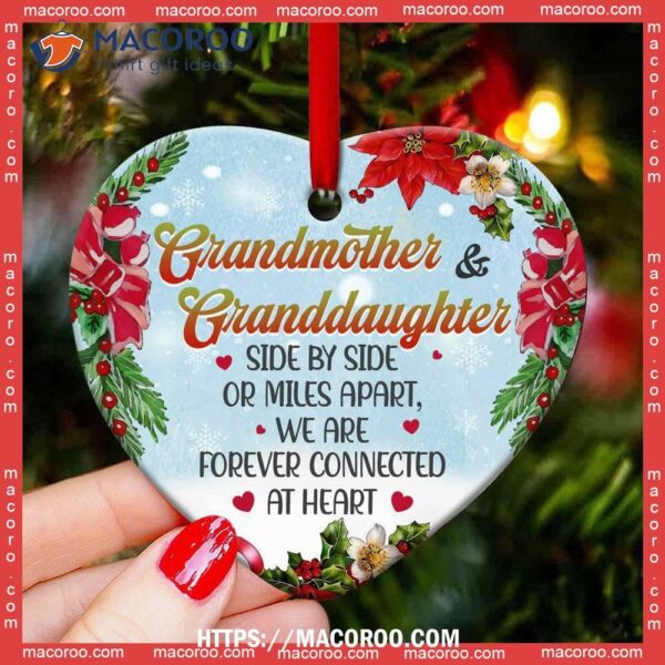 Snowman Grandmother And Granddaughter Side By Heart Ceramic Ornament, Unique Snowman Ornaments