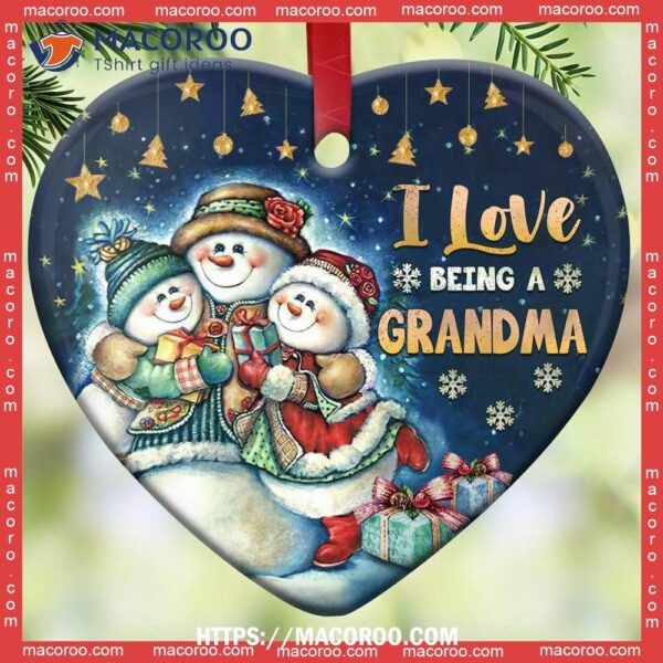 Snowman I Love Being A Grandma Heart Ceramic Ornament, Snowman Tree Ornaments