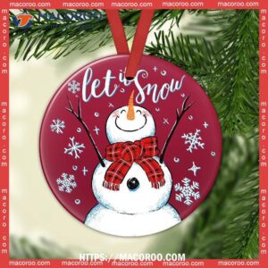 Snowman Let It Snow Circle Ceramic Ornament, Snowman Xmas Decorations