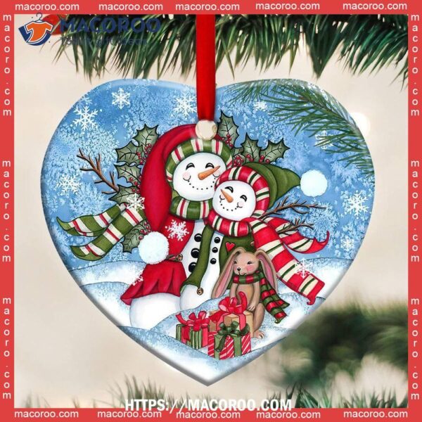 Snowman Like Mother Daughter Heart Ceramic Ornament, Snowman Decorations
