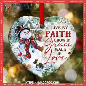 Snowman Mother And Son Forever Linked Together Heart Ceramic Ornament, Snowman Christmas Decor