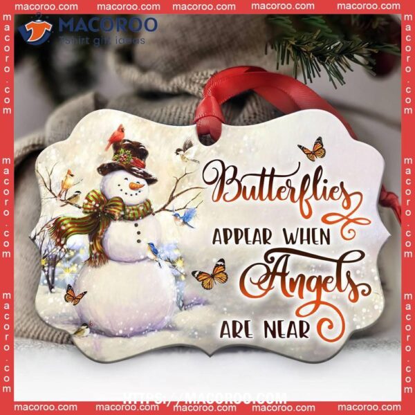 Snowman Memorial Angel Are Near Metal Ornament, Snowman Xmas Decorations