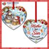 Snowman Mother And Son Forever Linked Together Heart Ceramic Ornament, Snowman Christmas Decor