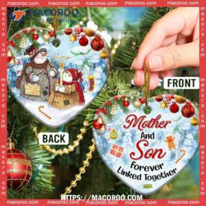 snowman mother and son forever linked together heart ceramic ornament snowman christmas decor 1