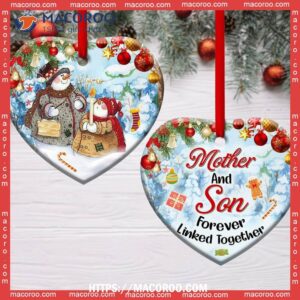snowman mother and son forever linked together heart ceramic ornament snowman christmas decor 2