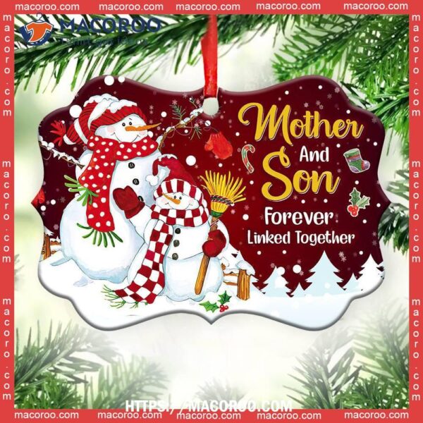 Snowman Mother And Son Forever Linked Together Metal Ornament, Unique Snowman Ornaments