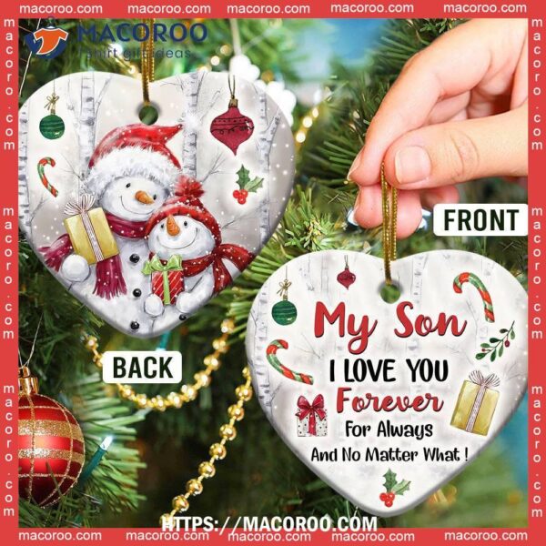 Snowman My Son I Love You Forever Heart Ceramic Ornament, Snowman Christmas Tree Ornaments