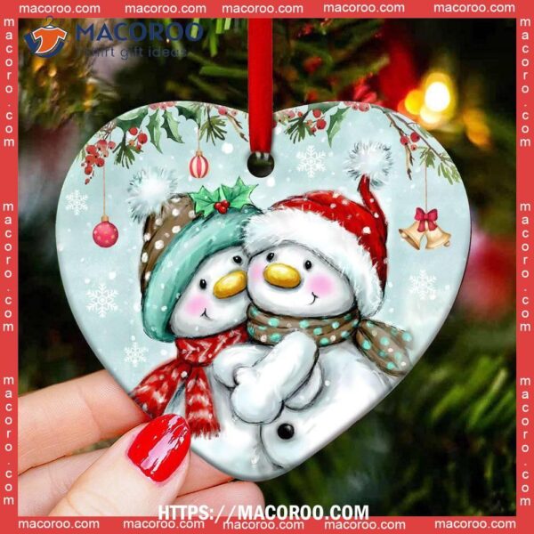 Snowman Sisters Are Like Fat Thighs Stick Together Heart Ceramic Ornament, Snowman Xmas Decorations