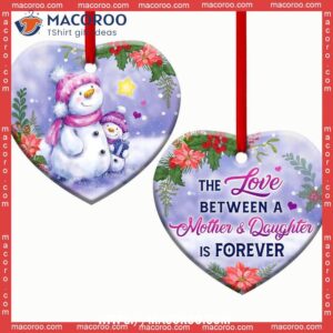 Snowman Mother And Son Forever Linked Together Heart Ceramic Ornament, Snowman Christmas Decor
