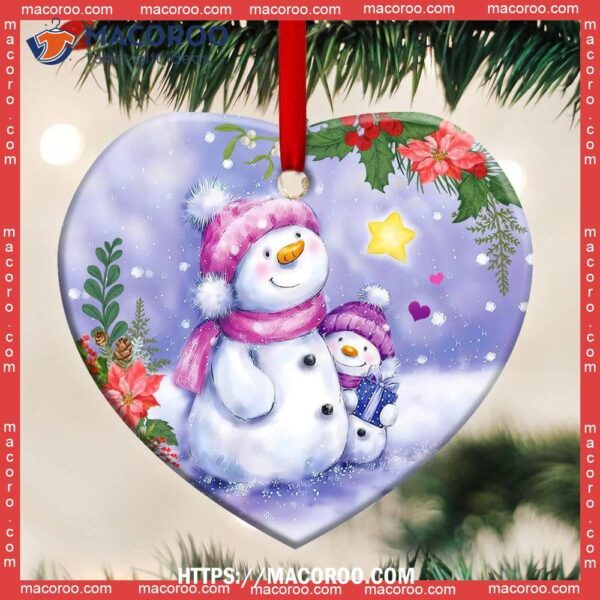 Snowman The Love Between A Mother And Daughter Is Forever Heart Ceramic Ornament, Snowman Christmas Decor