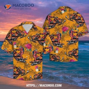 Snowmobiling Tropical Flowers Hawaiian Shirt