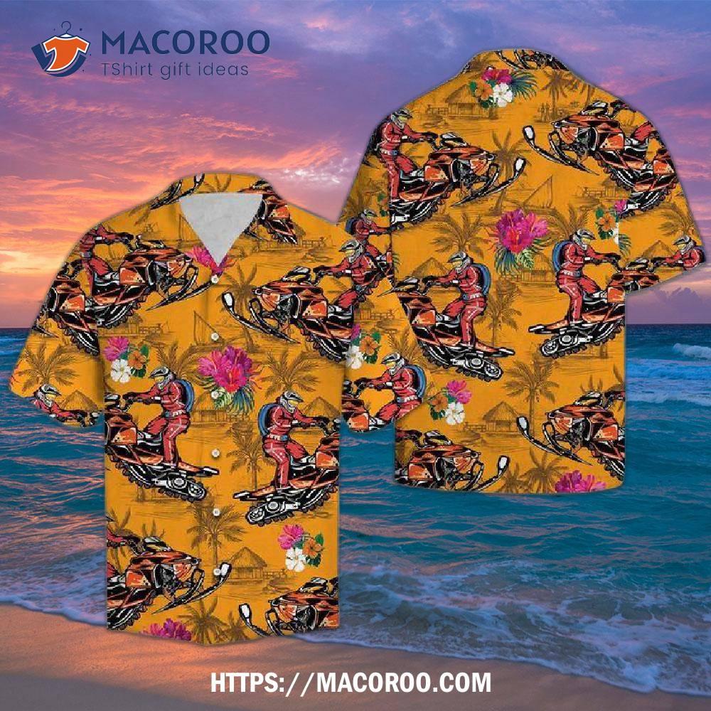 Snowmobiling Tropical Flowers Hawaiian Shirt Snowmobiling Tropical Flowers Hawaiian Shirt