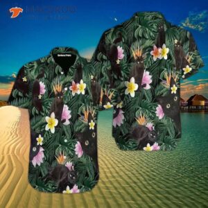 So Cute Black Cat Tropical Colorful Hawaiian Shirts
