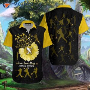 Softball Sunflower-yellow, Black Hawaiian Shirts