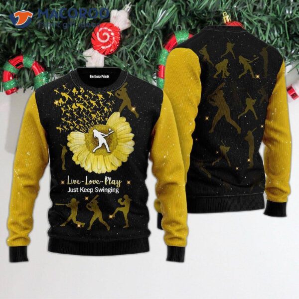 Softball Sunflower-yellow Black Ugly Christmas Sweater