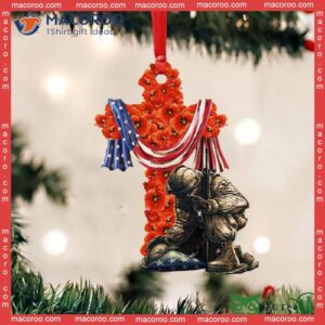 Soldier Kneeling Under Poppy Cross Usa Flag Custom-shaped Christmas Acrylic Ornament