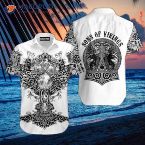 sons of vikings black and white hawaiian shirts 1