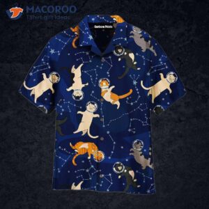 space cat patterned blue hawaiian shirts 0