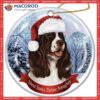 Springer Spaniel Santa Hat Porcelain Christmas Ceramic Ornament