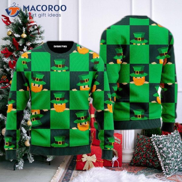 St. Patrick’s Leprechaun Gnome Pattern Ugly Christmas Sweater