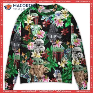 star wars lego baby yoda boba fett darth vader and stormtroopers tropical sweater disney ugly christmas sweater 0