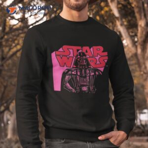 star wars logo and darth vader in pink shirt sweatshirt