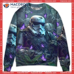 starwars stormtrooper in the jungle with purple flowers sweater grinch sweater women 0