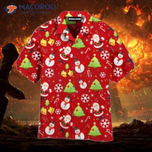 Stay Cool In A Red Christmas Pattern Hawaiian Shirt, Snowman!