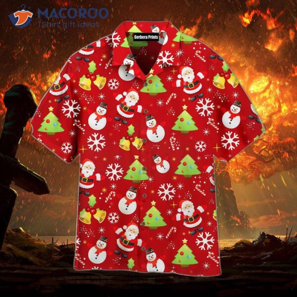 Stay Cool In A Red Christmas Pattern Hawaiian Shirt, Snowman!