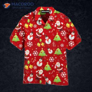 stay cool in a red christmas pattern hawaiian shirt snowman 1