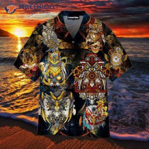 Steampunk-patterned Hawaiian Shirts With Owls