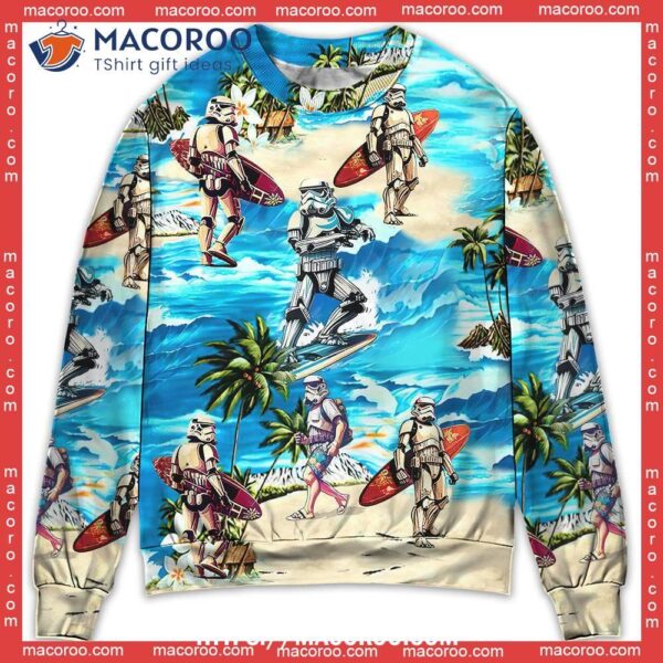 Stormtrooper Starwars Surfing Sweater, Ugly Christmas