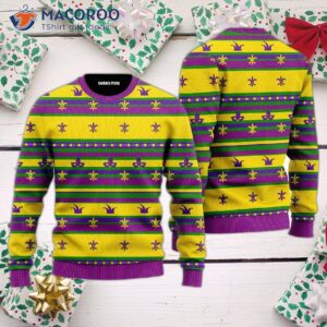 Striped Mardi Gras-patterned Ugly Christmas Sweater