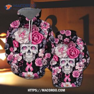 Sugar Skull Breast Cancer Ribbon All Over Print 3D Hoodie, Halloween Wedding Favours