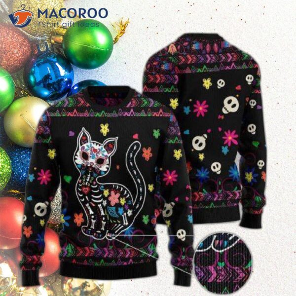 Sugar Skull Cat Ugly Christmas Sweater