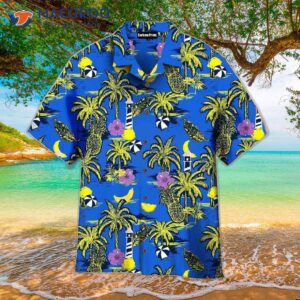 Summer-bright Island, Coconut Palm Trees, And Blue Hawaiian Shirts.