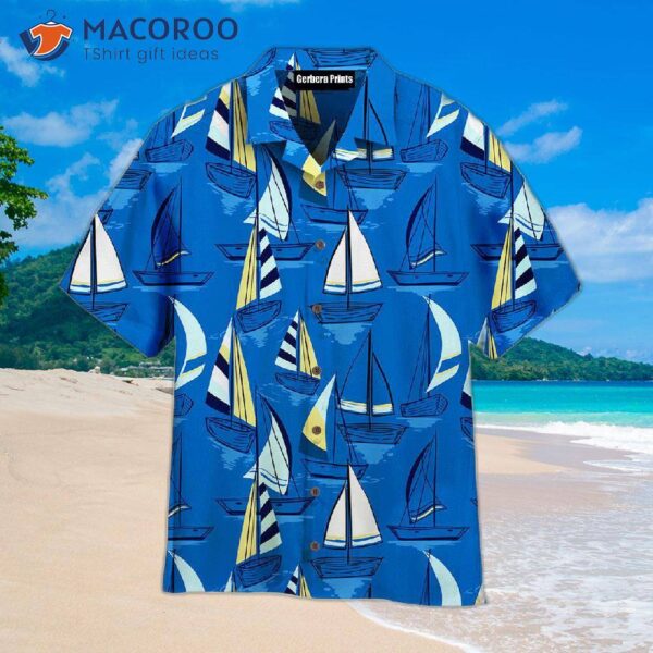 Summer Sailboat-patterned Blue Hawaiian Shirts