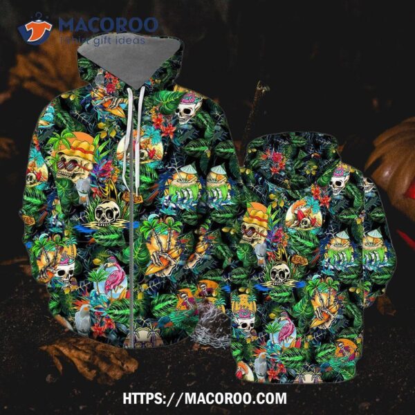 Summer Skeleton Skull Beach Party Hoodie All Over Print 3D, Candy Treats For Halloween