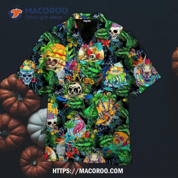 Summer Skeleton Skull Beach Party Halloween Hawaiian Shirts, Halloween Party Gifts